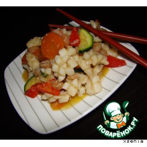 Рецепт кальмары и креветки по-китайски с овощами