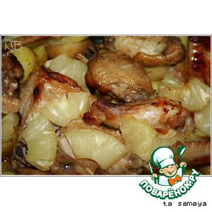 Рецепт куриные крылышки с медовой корочкой, запеченные с картофелем и ананасами