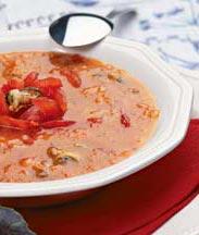 Рецепт итальянский томатный суп с рисом и мидиями