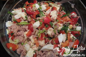 Рецепт салат с тунцом, моцареллой, черри, сельдереем и прочими полезностями