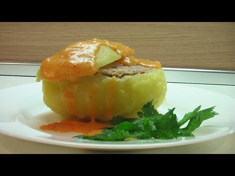 Картофель, фаршированный мясом видео рецепт