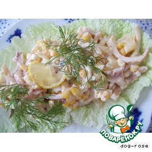 Рецепт салат из кальмаров с ананасами