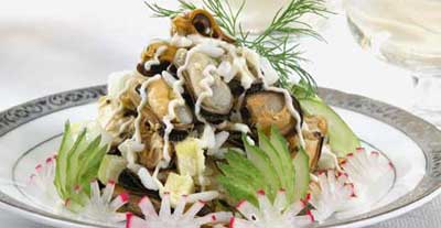 Рецепт ы Салаты с морепродуктами : Салат с мидиями (2)