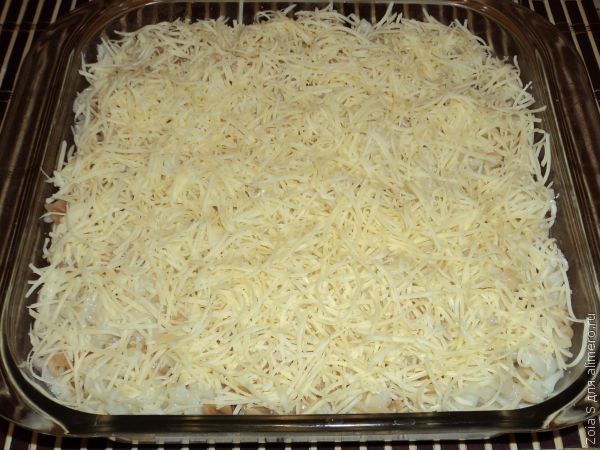 Запеканка из макарон с сыром и грибами