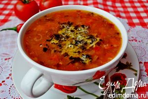 Рецепт острый гречневый суп с помидорами и базиликово-пармезановой заправкой